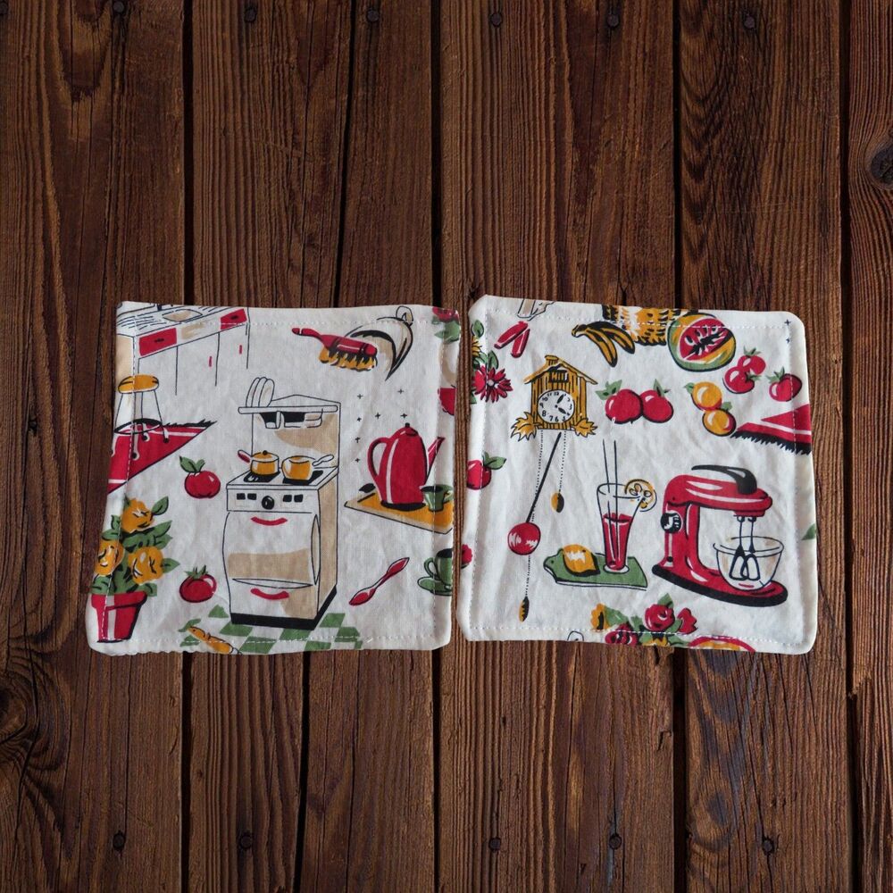 Retro Kitchen Fabric Jar Grippers: Handmade Lid Opener Set of 2